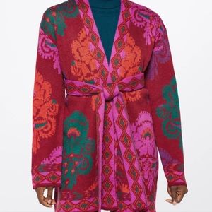 FARM Rio Amulet Burgundy Tie Waist Cardigan